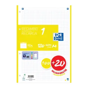 Oxford Recambio Classic 120 Hojas A4 Sueltas 90g 5x5mm 4 Taladros Banda Amarilla