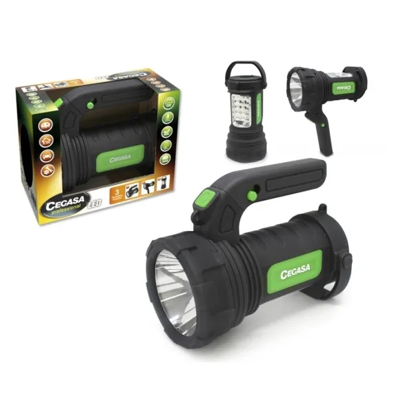 Cegasa Profesional Linterna/Foco Led 220Lm - Modo Linterna, Foco Y Lampara De Pie - Funciona Con 3 Pilas Aa (No Incluidas) - Color Negro/Verde
