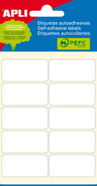 Apli Pack De 60 Etiquetas 19X40Mm - 6 Hojas Por 10 Etiquetas - Adhesivo Permanente - Cantos Romos - Color Blanco