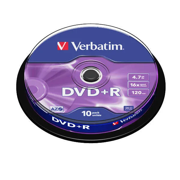 Verbatim DVD+R 4.7GB 16X 10 Pack Spindle Superficie Mate Plata