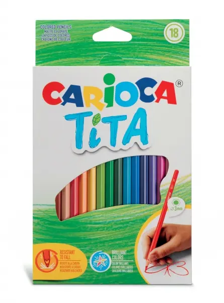 Carioca Tita Pack de 18 Lapices de Resina - Cuerpo Hexagonal - Colores Brillantes y Lavables - Escritura Blanda - Mina Segura y Super Resistente a las Caidas - Color Varios