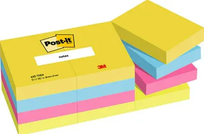 Post-It Blocs Notas 653 Gama Energetic Amarillo,Azul,Fusia,Verde Neón 38X51  -Pack 12-
