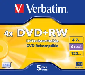 Verbatim DVD+RW 4.7GB 4X 5 Pack Jewel Case Superficie Mate Plata
