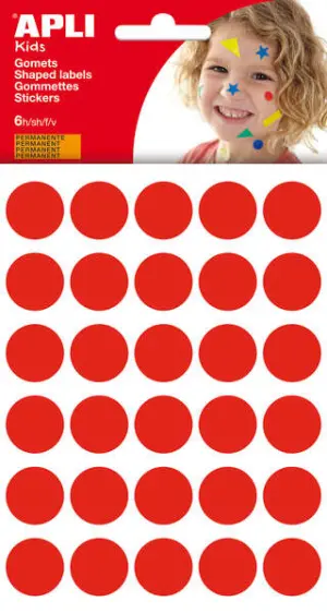 Apli Bolsa de 180 Gomets Redondos Ø 20mm Color Rojo Adhesivo Permanente