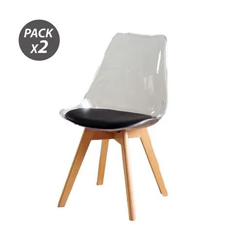Muvip Pack 2 Sillas Design D1000 - Patas Macizas De Madera - Cojin Acolchado En La Base - Color Blanco/Negro