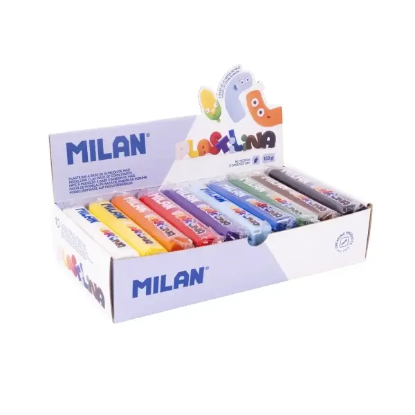 Milan Caja de 10 Barras de Plastilina 150g - Almidón de Maíz - Sin Gluten - Colores Surtidos