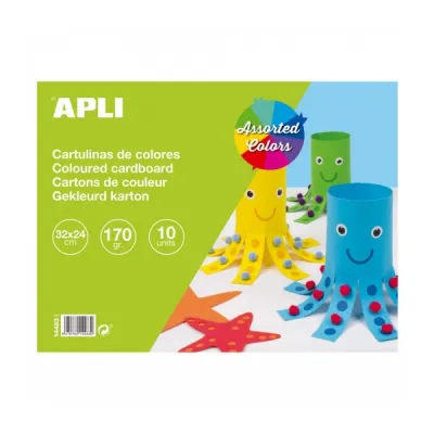 Apli Bloc de 10 Cartulinas 170gr Libre de Ácidos Colores Surtidos para Manualidades