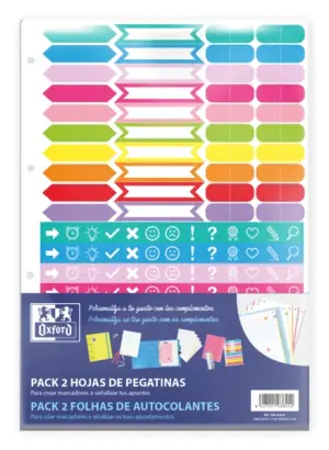 Oxford Pack de 2 Hojas de Stickers Adhesivos de Alta Calidad para Decorar Cuadernos