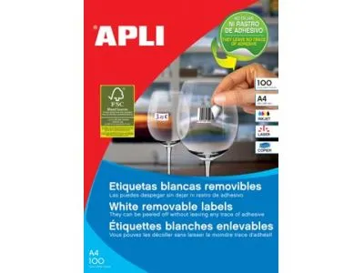 APLI ETIQUETAS REMOVIBLES 64,6X33,8MM INKJET/LÁSER C/ROMOS 24 X 100H BLANCO