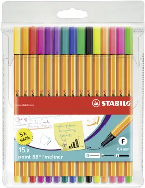 Stabilo Rotuladores Point 88 Estuche 15 Unidades Colores Surtidos (5 Neón)