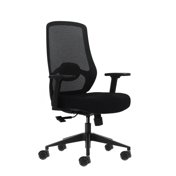 Oqonos Cherg 024 Silla De Oficina Ergonomica Con Soporte Lumbar Ajustable En Altura Y Profundidad, Reposabrazos 4D, Piston De Gas Clase 4, Asiento Ergonomico Moldeado Y Ruedas De Silicona - Negro