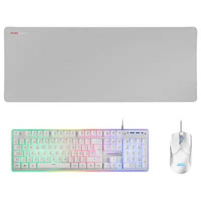 Mars Gaming MCPX White: Teclado Híbrido, Ratón Ultra Ligero y Alfombrilla XXL