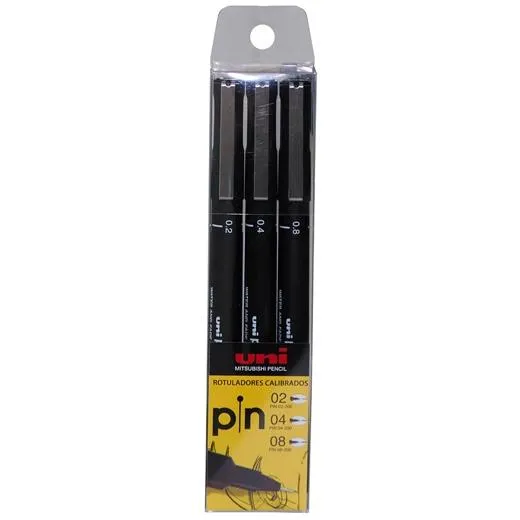 Uniball Rotulador Calibrado Pin-200(S) 0.2/0.4/0.8 Negro Estuche 3 Ud