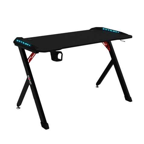 Muvip Pro1200 Mesa Gaming Fibra De Carbono Con Luz Rgb - Solida - Gran Superficie - Portavasos - Gancho Para Auriculares - Medidas 120X60X75Cm - Color Negro