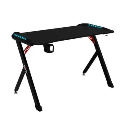 Muvip Pro1200 Mesa Gaming Fibra De Carbono Con Luz Rgb - Solida - Gran Superficie - Portavasos - Gancho Para Auriculares - Medidas 120X60X75Cm - Color Negro