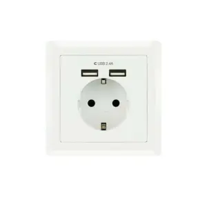 Nanocable Roseta Base de Enchufe de Pared Empotrable Tipo Schuko con 2 Tomas USB 2.4A - Color Blanco