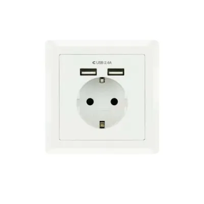 Nanocable Roseta Schuko Empotrable con 2 Tomas USB 2.4A - Color Blanco