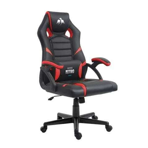 Cromad Serie Nitro Silla Gaming - Altura Regulable Con Piston De Gas Clase 2 - Cojin Lumbar - Color Negro/Rojo