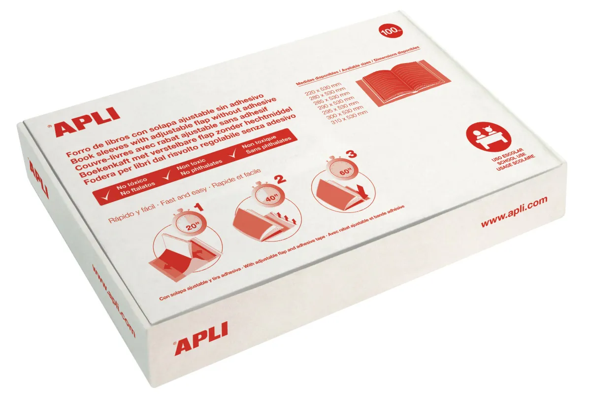 Apli Caja de 100 Forros para Libros 310mm PVC 130 Micras con Solapa Autoajustable