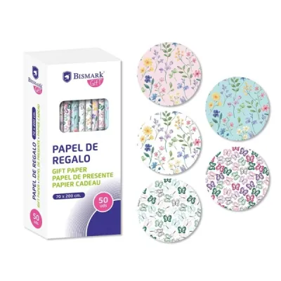 Bismark Naturaleza Rollo De Papel Regalo - Medidas 70Cmx200Cm - 5 Diseños Diferentes - 10 Rollos Por Diseño