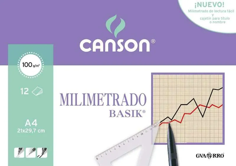 Canson Minipack Dibujo Basik 12 Hojas Milimetradas 100g 21x29.7cm