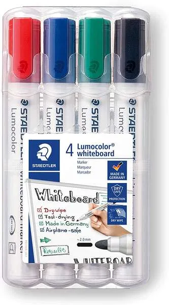 Staedtler Lumocolor 351 Pack de 4 Marcadores para Pizarra Blanca - Secado Rápido