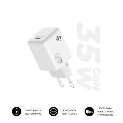 Subblim Cargador de Pared GaN 35W USB-C Carga Rápida Blanco