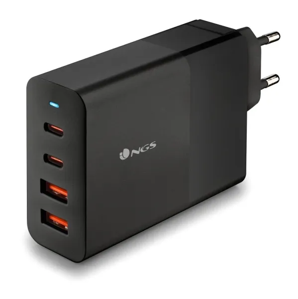 Ngs Bud 100W Cargador Gan Universal De Pared 100W Ultrarapido - 2X Usb-C Pd & Pps, 2X Usb-A Qc 3.0 - Color Negro