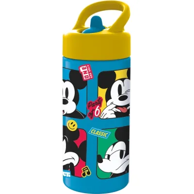 Safta Botella Mickey Mouse Good Day 410ml PVC Sin BPA Azul con Tapon Antigoteo y Pajita