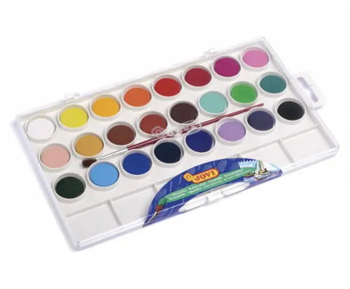 Jovi Pack de 24 Acuarelas en Pastilla 22mm con Pincel - Colores Brillantes y Mezclables