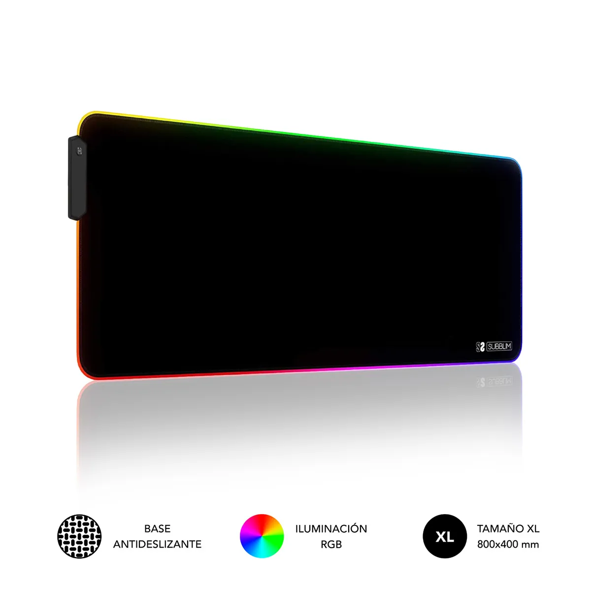 Subblim Alfombrilla LED Rgb Extra Grande 800x300x4mm - Espacio Holgado para Raton y Teclado - 9 Colores y 3 Efectos de Iluminacion - Bordes Cosidos Duraderos - Resistente al Agua - Base Antideslizante de Goma - Color Negro