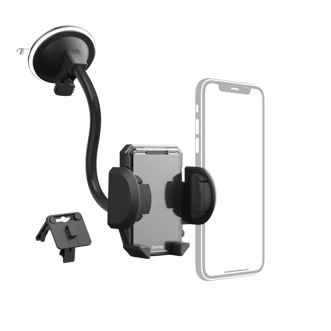 Hama Soporte de Coche para Smartphone - Pinza para Rejilla y Ventosa - Negro