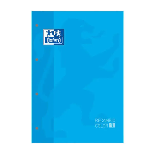 Oxford School Classic Recambio Encolado A4 80 Hojas Cuadricula 5X5 - Recuadro Del Color De La Tapa - Tapa Color Turquesa