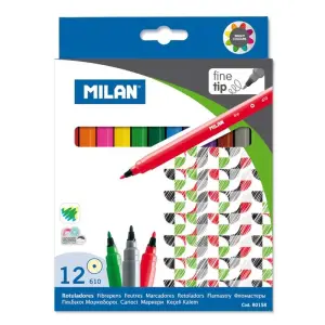 Milan Pack de 12 Rotuladores Punta Fina 2mm Tinta al Agua Lavable Colores Surtidos