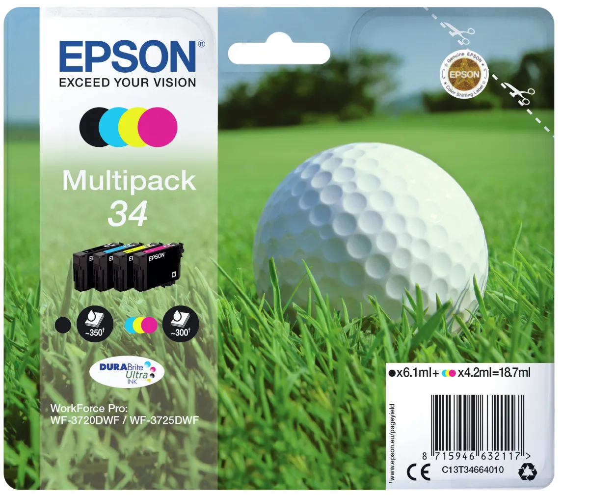 Epson T3466 Pack de 4 Cartuchos de Tinta Originales para Impresoras