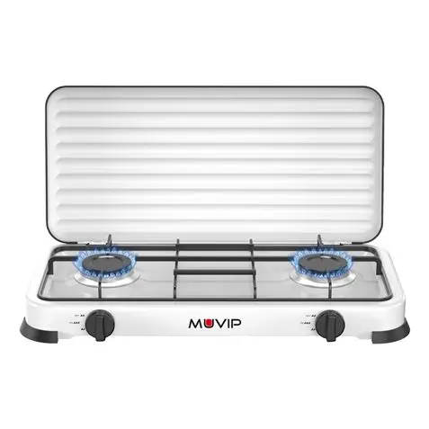 Muvip Cocina de Gas 2 Fuegos con Tapa Protectora y Superficie Esmaltada 57.7x27.8x5.3cm Color Blanco