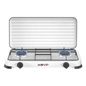 Muvip Cocina de Gas 2 Fuegos con Tapa Protectora y Superficie Esmaltada 57.7x27.8x5.3cm Color Blanco