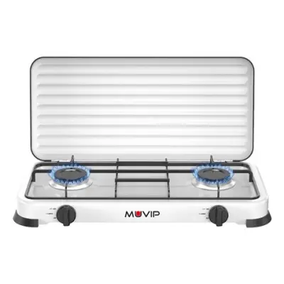 Muvip Cocina de Gas 2 Fuegos con Tapa Protectora y Superficie Esmaltada 57.7x27.8x5.3cm Color Blanco
