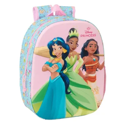 Safta Mochila 3D Princesas Disney 8.64L con Portabotellas y Hombreras Acolchadas 27x33x10cm Azul Claro