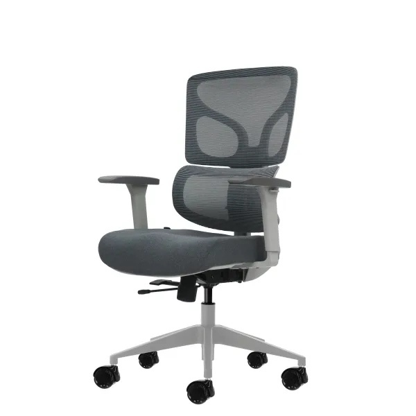 Oqonos Cherg 015 Silla De Oficina Ergonomica Con Respaldo Y Asiento De Malla Elastica, Reposabrazos 4D, Asiento Deslizable Ergonomico Moldeado Y Ruedas De Silicona - Gris