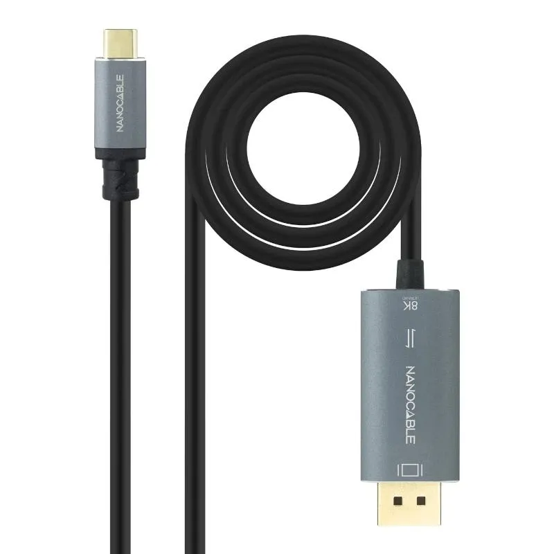 Nanocable Adaptador USB-C a DisplayPort 2m 8K Bidireccional Aluminio Gris Oscuro