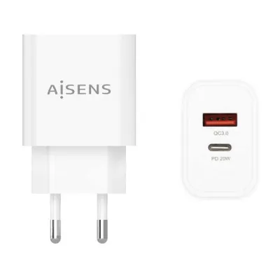 Aisens Cargador 20W USB-C PD3.0 y USB-A QC3.0 Blanco