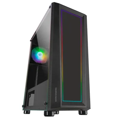 Mars Gaming Mc-Art Caja Semitorre Atx, Micro Atx, Mini-Itx - Frontal Y Lateral Cristal Templado En Los Que Podras Crear Tus Diseños - Iluminacion Frgb - Usb-A 3.0, Usb-A 2.0 Y Audio - 1 Ventilador 120Mm Frgb Incluido - Soporta Refrigeracion Liquida