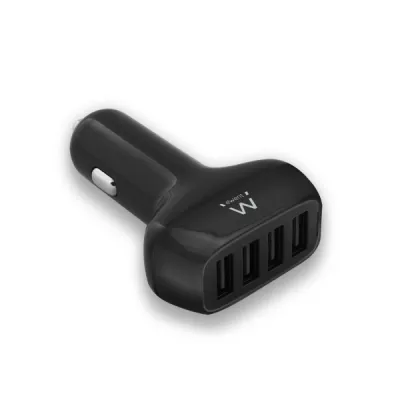 Ewent Cargador de Coche USB 50W con 4 Puertos USB - Color Negro