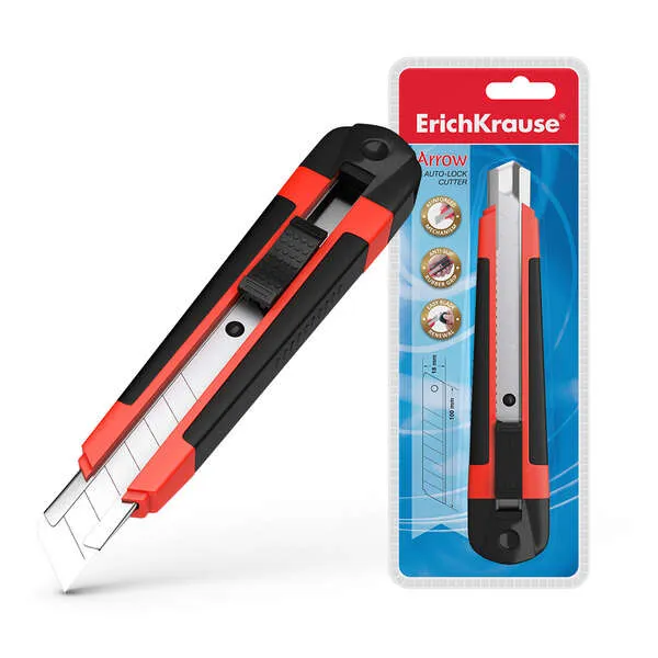 Erichkrause Cuter Con Fijador Automatico Arrow - Sistema De Retencion De Cuchilla Autobloqueo - Partidor Incorporado - Cuerpo De Plastico Ligero - Guias Metalicas - Cuchilla Segmentada De Acero Resistente Al Desgaste - Color Azul