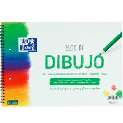 Oxford Bloc Dibujo Escolar Multitaladro 2 T/ Blanda Espiral 20H 130Gr A4+ C/ Recuadro Blanco