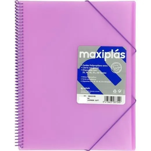 Grafoplás Carpeta Con Fundas Maxiplás Espiral A4 40 Fundas C/Sobre Pp Rígido Translúcido Lavanda Soft