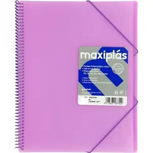 Grafoplás Carpeta Espiral A4 con 40 Fundas PP Rígido Translúcido Lavanda Soft