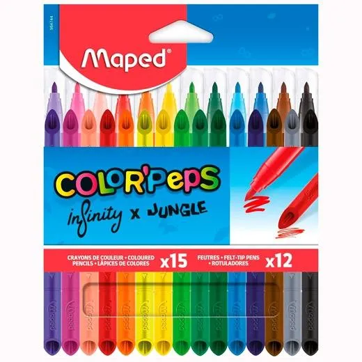 Maped Set Color´peps Infinity 12 Rotuladores Pepjungle Y 15 Lápices De Colores Infinity C/Surtidos