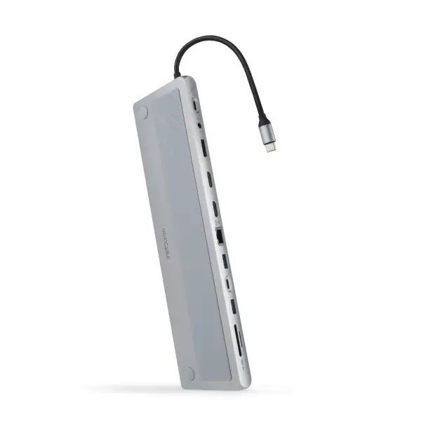 Nanocable HUB USB-C 11 en 1 con 3 x USB-A 3.0, 2 x HDMI 4K, DisplayPort 4K, RJ45 y Audio - Aluminio Gris